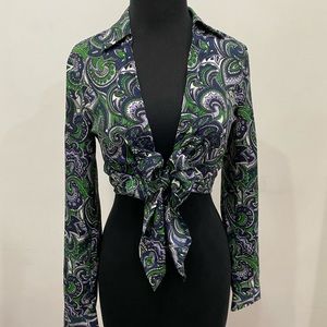 XS - Michael Michael Kors Printed Tie-Front Top.